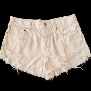 Free People Women's White Denim Cut-Off Button Fly Shorts Sz 27